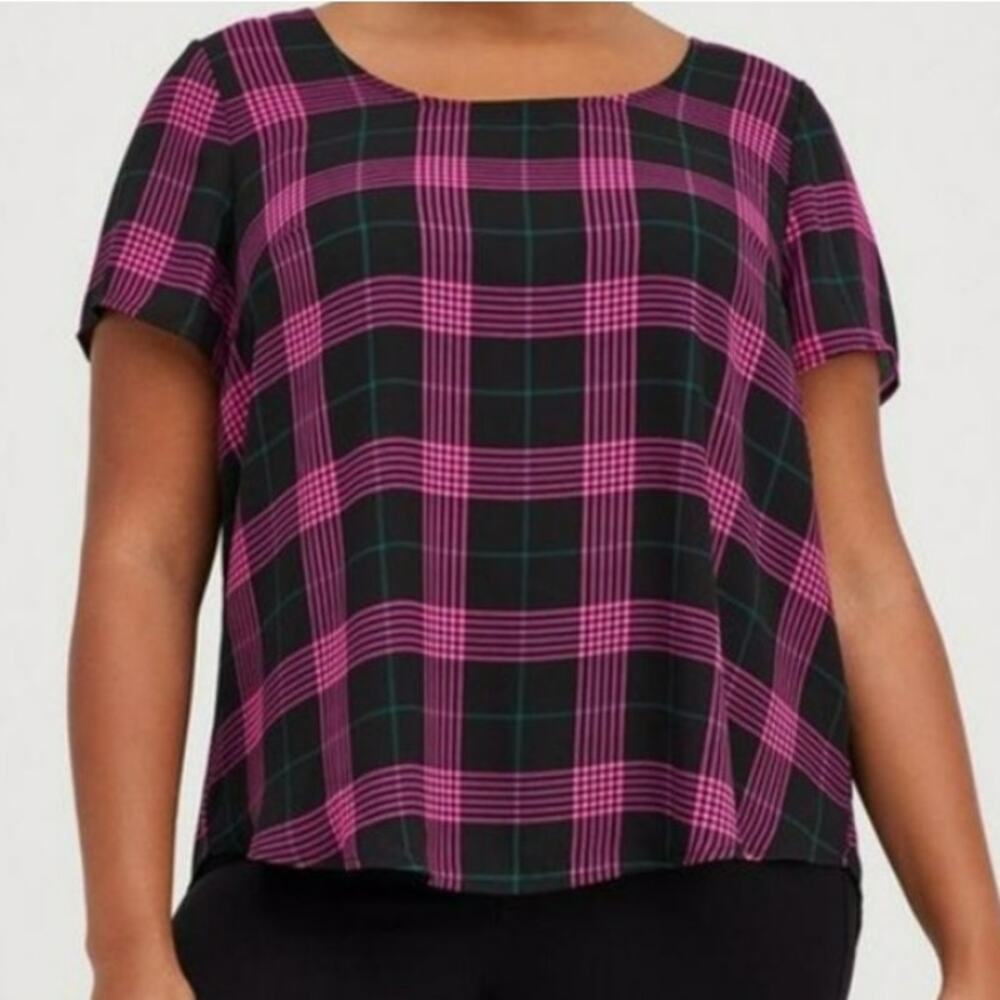 Torrid Womens 1X Top Plus Size Abbey Georgette Button Back Blouse Pink Black